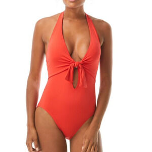 Vince Camuto POPPY Red Knot-Front Halter One-Piece Swimsuit, US 6